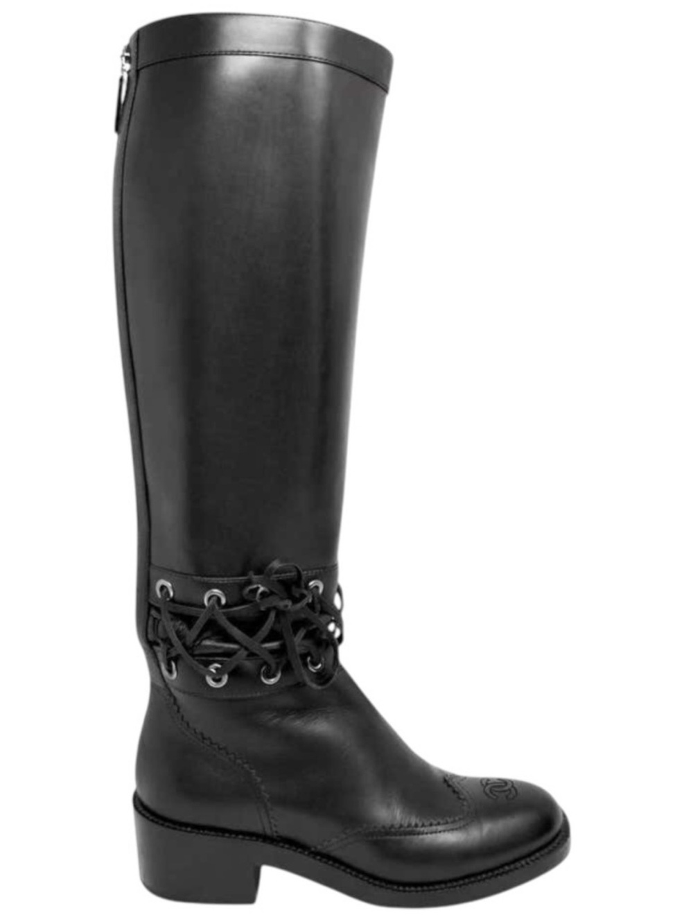 CHANEL KARL LAGERFELD Fall 2016 Runway Black Corset CC Riding Boots